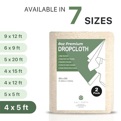 2Pk Recycled Cotton All Purpose Canvas Tarp Cover Painter Drop Cloth-4x5ft - size: Pack of 2 - 4x5