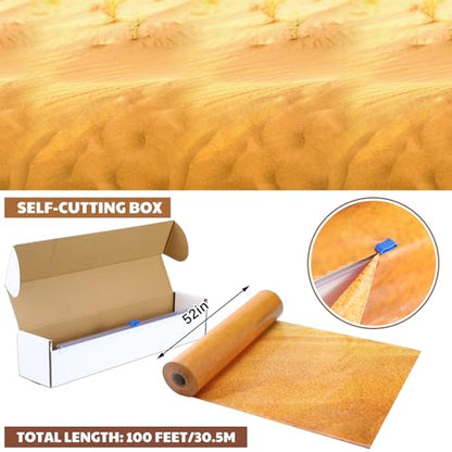 Oudain 54 Inch x 100 ft Desert Sand Tablecloth Roll with Cutter Box - style: Gradient Gold