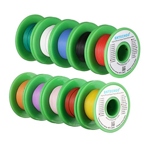 BNTECHGO 28 AWG Silicone Wire Kit 10 Color Each 30ft Stranded Tinned Copper - size: 10 Colors Each 30ft, style: 28 AWG silicone wire
