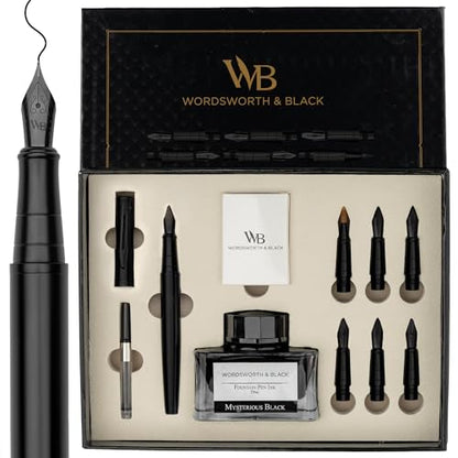Wordsworth & Black Luxury Calligraphy Pen Set for Writing, 6 Nibs,All Black - color: All Black