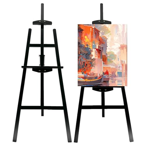 Adjustable Black Pine Wooden Painting Easel, Art Easel Stand - color: Black