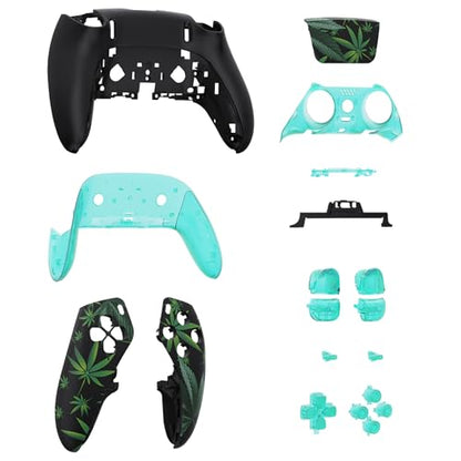 eXtremeRate Full Set Shell with Buttons Touchpad Cover Compatible with p s 5 Edge Controller, Green Weeds Replacement Decorative Trim Shell Front Back Plates Compatible with p-s-5 Edge Controller - color: Green Weeds