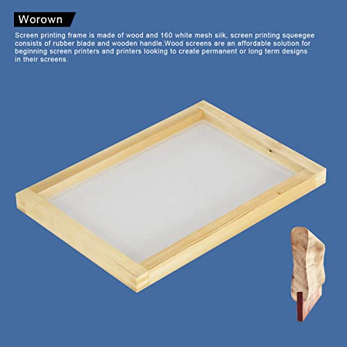 Worown 10 X 14 Inch Wood Silk Screen Printing Frame with 110 White Mesh and 1 Piece 4 x 10 Inches Screen Printing Squeegee - size: 10 x 14 Inch