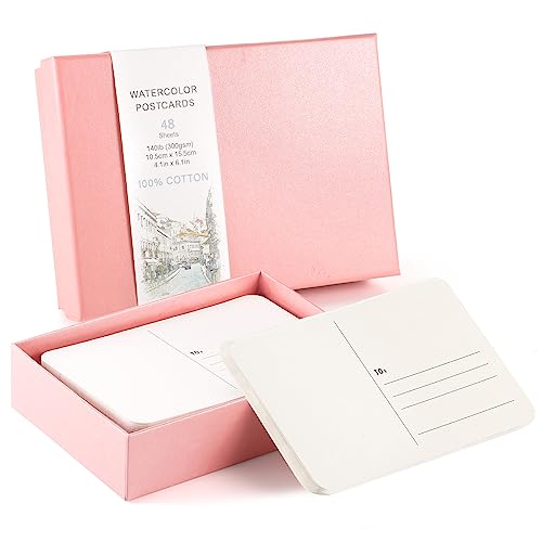 Prudiut Watercolor Postcards 4x6, 48 Sheets, 140Lb/300Gsm Cotton - color: Pink
