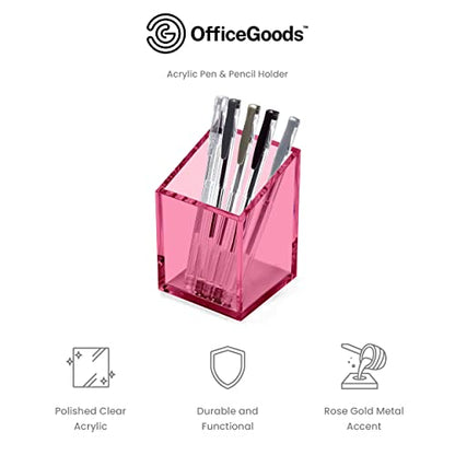 OfficeGoods Acrylic Pen and Pencil Holder, Pink - color: Pink