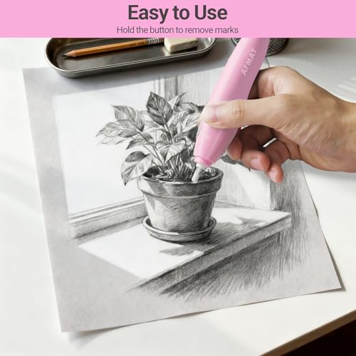 AFMAT Electric Eraser, with 140 Eraser Refills, Rechargeable Pencil Erasers for Artists, Electric Erasers for Drafting, Drawing, Painting, Sketching, Architectural Plans, Detailer Tool EE04(Pink) - color: Pink