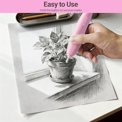 AFMAT Electric Eraser, with 140 Eraser Refills, Rechargeable Pencil Erasers for Artists, Electric Erasers for Drafting, Drawing, Painting, Sketching, Architectural Plans, Detailer Tool EE04(Pink) - color: Pink