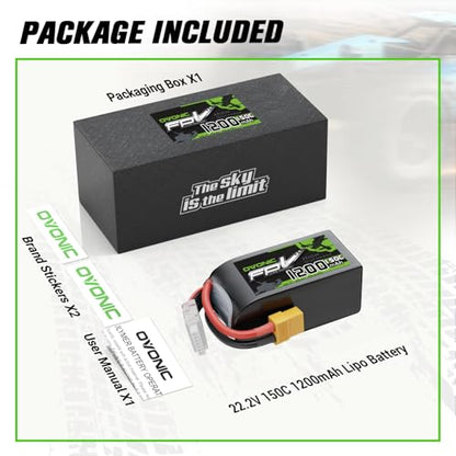 OVONIC 22.2V 150C 1200mAh 6S Lipo Battery with XT60 Plug