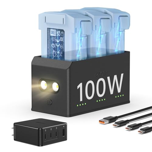 LKTOP 100W Mini 5/4/3 Series Battery Charging Hub Kit, 100W Fast USB-C Power Adapter for DJI Mini 5 Pro/4 Pro/3 Pro/3 Drone Accessories, Storage LED SOS Mode (Parallel Charge 3 Batteries: 47/70 min) - size: For Mini 4/3 Series, style: Hub + 100W Charger (