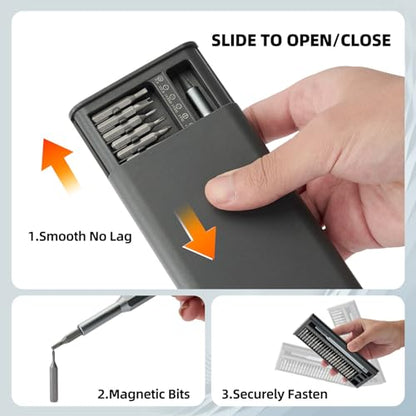 Precision Screwdriver Set, 25-in-1 Magnetic Mini Screwdriver Kit with Torx, Phillips & Flathead Bits for Electronics Repair, Laptop, Phone, Watch, PC, Gray