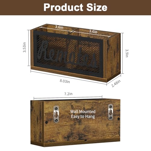 YINMIT Remote Control Holder,2-Slot TV Remote Caddy,Wall Mount and Tabletop - color: Rustic Brown - Style A, size: Small