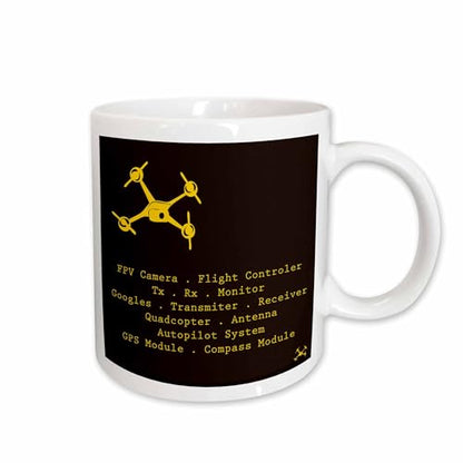 3dRose Black & Yellow Drone with DIY Accelerometer Gyroscope 15oz Mug - color: White, size: 15 Ounces