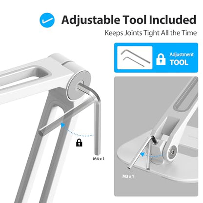 AboveTEK Multi-Angle Adjustable Tablet Stand, 360 Swivel iPad Stand Aluminum Desk Mount Fits 4'-11" Tablets White - color: White