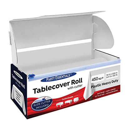 Party Essentials Heavy Duty Plastic Banquet Table Roll Available in 27 Colors, 54" x 100' with Slide Cutter, White, (100WH) - color: White, size: 1200" x 54" (Rectangular)
