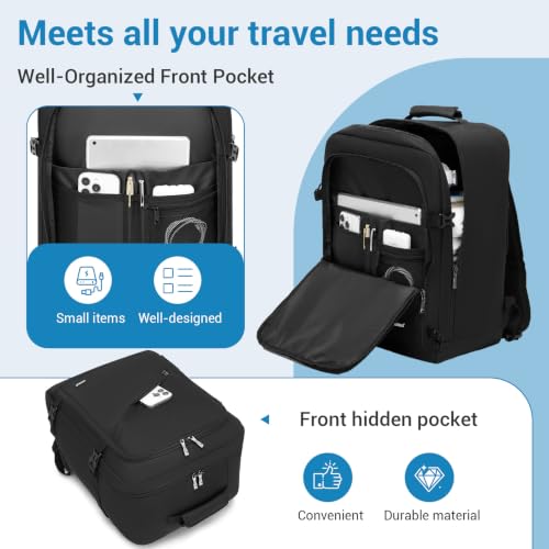 Kono Travel Backpack Airline Approved Under Seat Personal Item Bag - color: Black, size: Small