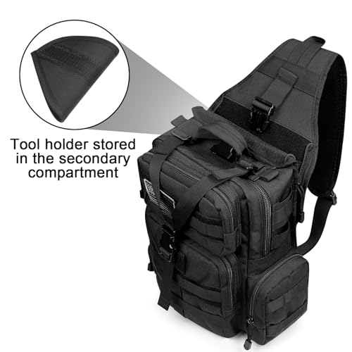 G4Free Large Tactical EDC Sling Bag, Adjustable Holder Backpack for Men - color: Black