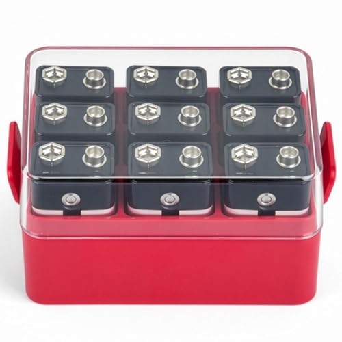 ALCYON Plastic Battery Organizer Storage Case for 12 9V Batteries - color: Red, size: 12+9V Batteries
