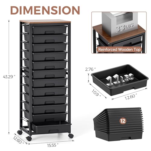 SYKIARIOL Rolling Cart with 12 Drawers,Black - color: Black, size: 12 Drawers