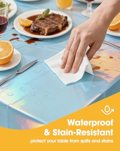Niuara Iridescent Blue Plastic Table Cloth Disposable, 4 Pack, 54 x 108 in - color: Iridescent Blue, size: 54" x 108" - 4 Packs