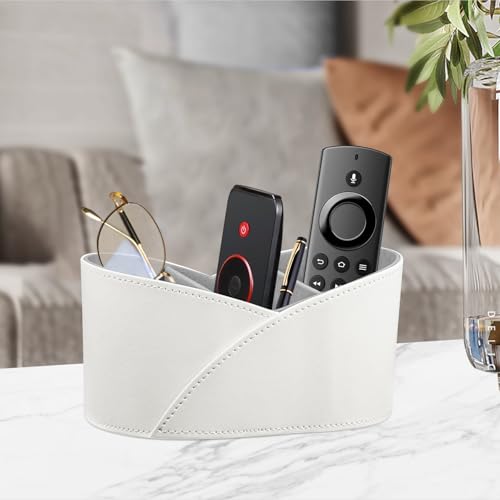 PU Leather TV Remote Control Holder,Pen Holder,Nightstand Organizer Caddy - color: White