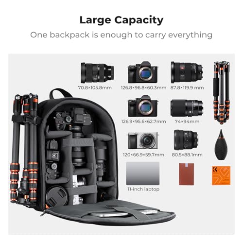 K&F CONCEPT Camera Backpack, Lightweight Camera Bag with Tripod Holder - color: 01-Light Black