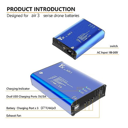 Hanatora Parallel Fast Charger for DJI Air 3S,Air 3,Rapid simultaneous Battery Charging Hub,Multi Drone Charge Accessories