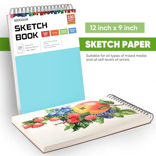 Soucolor Sketch Book 9x12,Thick Drawing Paper Pad School Art Supplies - color: Blue, size: 9" x 12" (Pack of 1)