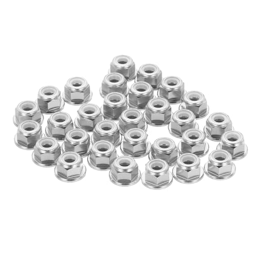 MECCANIXITY 30 Pcs M4 Flange Lock Nuts, Aluminum Nylon Locking Nuts, M4 x 0.7mm Hex Locking Serrated Nuts for RC Drone Quadcopter Motor Prop Adapter Fasteners, Silver Tone - color: Silver Tone, size: M4x0.7mm