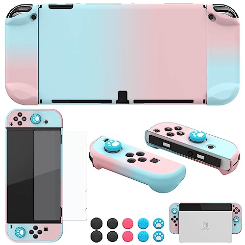 COMCOOL Dockable Case for Nintendo Switch Oled - [9 FT Military Grade Drop Protection] [with Tempered Glass Screen Protector and Thumb Grips] Protective Cover for Nintendo Switch Oled - Pink Blue - color: Pink Blue