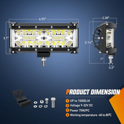 Nilight 7 Inch Side Shooter Light Bar Spot Flood Combo Triple Row - color: Side Shooter Light 1PC