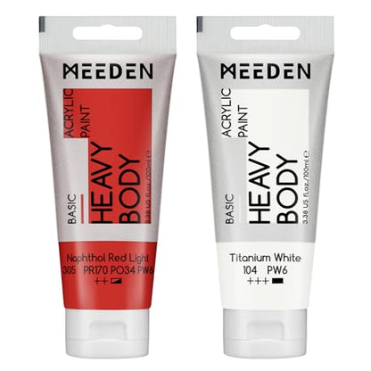 MEEDEN Acrylic Paint Naphthol Red Light: 100ml/3.38oz with Titanium White - color: Naphthol Red Light, size: 2 Tubes