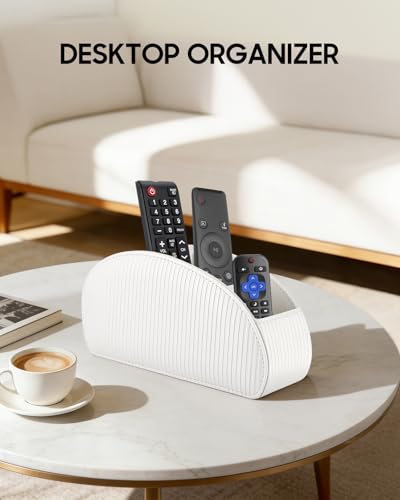 SITHON Remote Control Holder with 5 Compartments - color: Stripe-Pearl White, size: Small