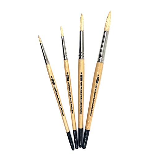 ZEM Brush Interlocked White Hog Bristle Artist Brush Set Rounds 2,4,6,8
