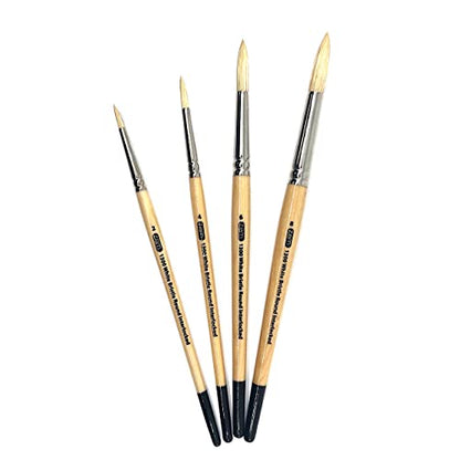 ZEM Brush Interlocked White Hog Bristle Artist Brush Set Rounds 2,4,6,8