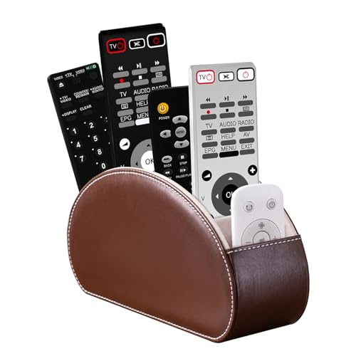 Remote Control Holders Organizer Box with 5 Compartment PU Leather Caddy - color: Dark Brown, size: S