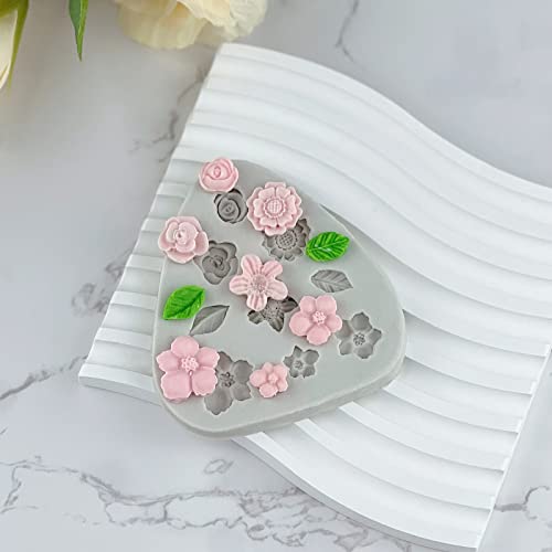Flower Polymer Clay Molds, 2Pcs Polymer Clay Molds for Jewelry Making, Daisy Sunflower Rose Miniature Silicone Molds (13Flowers) - color: 13Flowers