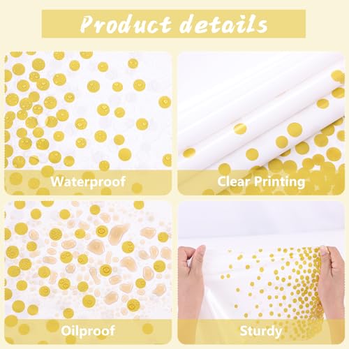 Kesfey White with Gold Dot Plastic Tablecloth Rolls 54 inch X 120ft - color: Black Golden Dot