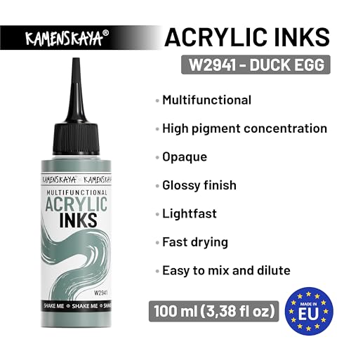 Kamenskaya Acrylic Inks for Artists - 'Duck Egg' Acrylic Ink, 3.38 Fl Oz (100 ml) - color: Duck Egg