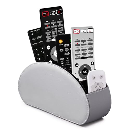 Remote Control Holders Organizer Box with 5 Compartment PU Leather Caddy - color: Gray, size: S