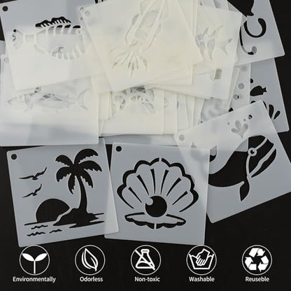 100 Pcs Small Stencils for Painting on Wood 2 x 2 Inches(Ocean) - color: Ocean