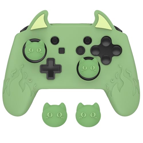 PlayVital Cute Demon Silicone Grip Cover for Nintendo Switch Pro Controller, Anti-Slip, Kawaii Protective Skin with Joystick Caps and Stickers Compatible with Nintendo Switch Pro- Matcha Green - color: Matcha Green