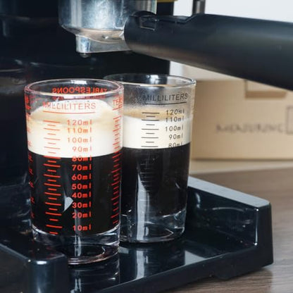 BCnmviku Measuring Cup Shot Glass 4 Ounce/120ML Liquid Heavy High Espresso Glass Cup Black Line (1, Red) - color: Red