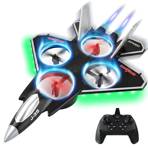 BEZGAR RC Fighter Jet Toy, RC Plane with LED Lights & 360° Flip, Sliver - color: Silver