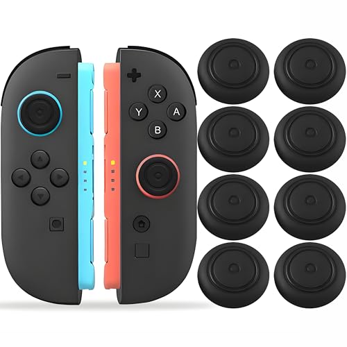 Switch 2 Thumb Caps, 8PCS Soft Silicone Joystick Caps Compatible with Switch 2 Joycon, Non-Slip Protective Thumbstick Covers for Better Control & Stick Protection,Black - color: Black