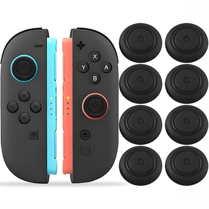Switch 2 Thumb Caps, 8PCS Soft Silicone Joystick Caps Compatible with Switch 2 Joycon, Non-Slip Protective Thumbstick Covers for Better Control & Stick Protection,Black - color: Black