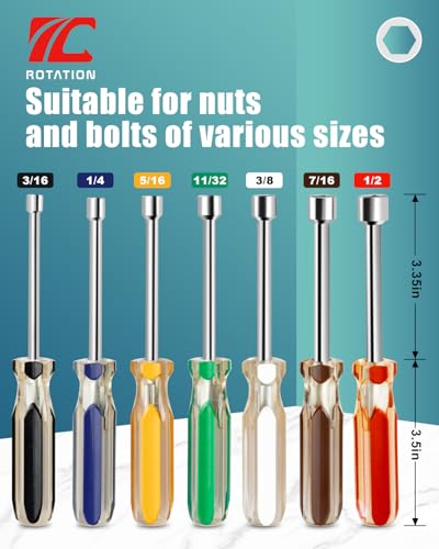 ROTATION 7PC SAE Nut Driver Set 5/16"-1/4" Hex Drivers Color-Coded Grips - style: SAE