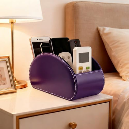 BONNY DODO Remote Control Holders Organizer Box with 5 Compartment PU Leather Multi-functional Office Desk Storage Caddy Store (Dark Purple) - color: Dark Purple