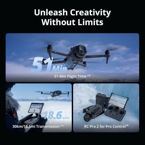 DJI Mavic 4 Pro Drone Fly More Combo 6K60 HDR, 100MP, 51-Min Max Flight Time, 18.6-Mile Range, ActiveTrack 360, Omnidirectional Avoidance, 128GB Memory, Backpack, Landing Pad, Silver