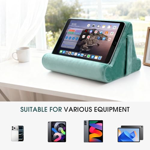Multi-Angle Tablet Stand with Soft Pad Cushion and Net Pocket - Universal Phone and Pad Holder for Lap, Knee, Sofa and Bed (Light Blue) - color: Light Blue