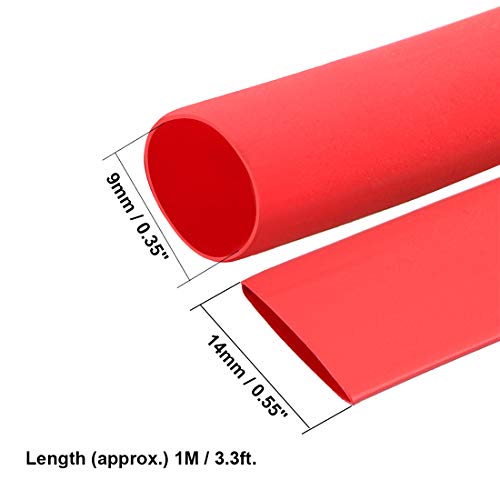 uxcell Heat Shrink Tubing 9mm Dia 14mm Flat Width 1m 2:1 Heat Shrink Tube Wire Wrap Red - color: Red, size: 9mmx14mmx1m